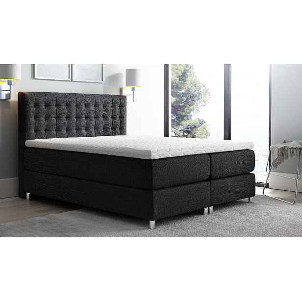 Vysoká čalouněná postel boxspring Luca černá 160 + topper zdarma
