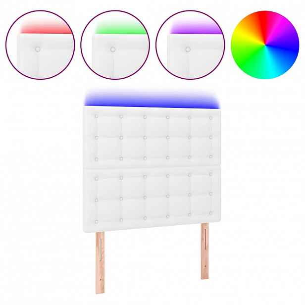 vidaXL Čelo postele s LED bílé 80x5x118/128 cm umělá kůže