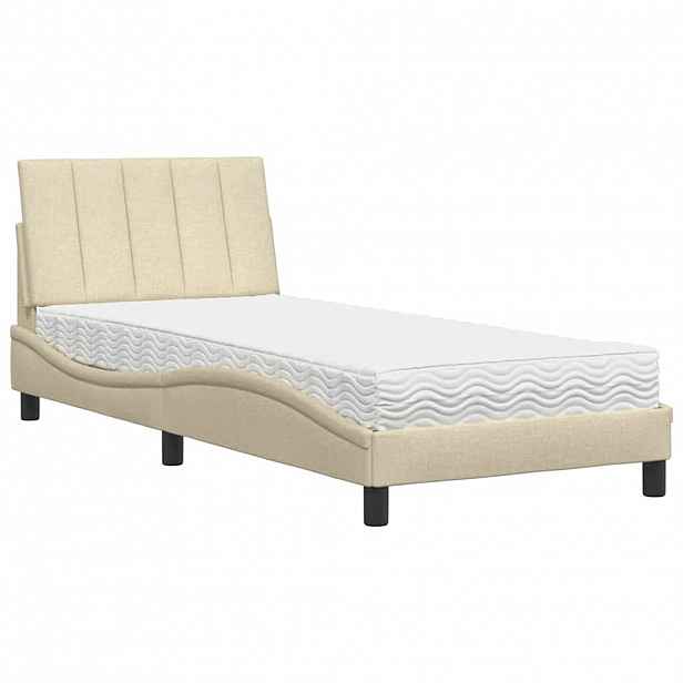 vidaXL Postel s matrací Hanko krémová 90 x 190 cm textil
