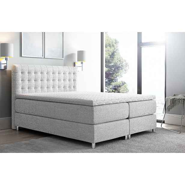 Vysoká čalouněná postel boxspring Luca šedá 160 + topper zdarma