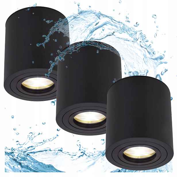 3x Halogenové svítidlo Led trubice GU10 do Koupelny Černá voděodolná lampa