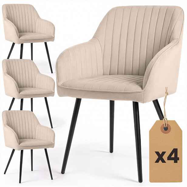 RAUMHIRSCH FURNITURE ČALOUNĚNÁ ŽIDLE, sada 4 ks, kovové nohy, béžová, černá 54,5/82/58