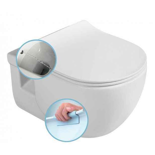 SAPHO - BRILLA CLEANWASH závěsná WC mísa s bidetovou sprškou, Rimless, 36,5x53cm, bílá 100612