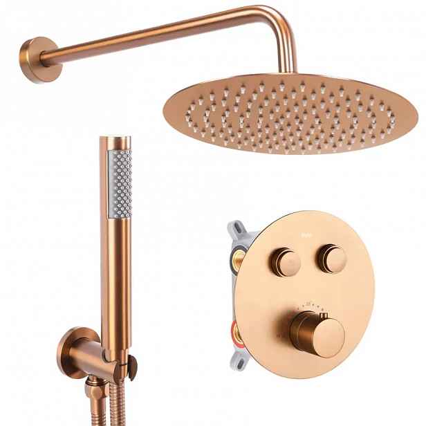 Sprchový set podomítkový s termostatem LUNGO měď kartáčovaná + BOX