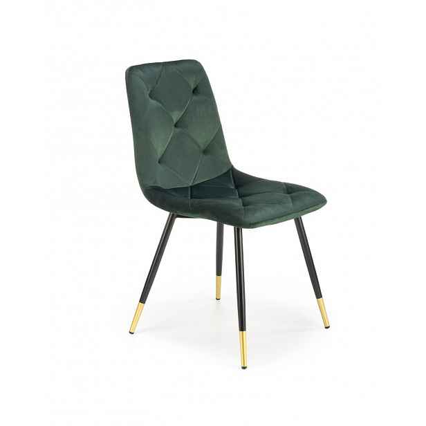 Jídelní židle samet / kov Tmavě zelená - výška: 86 cm