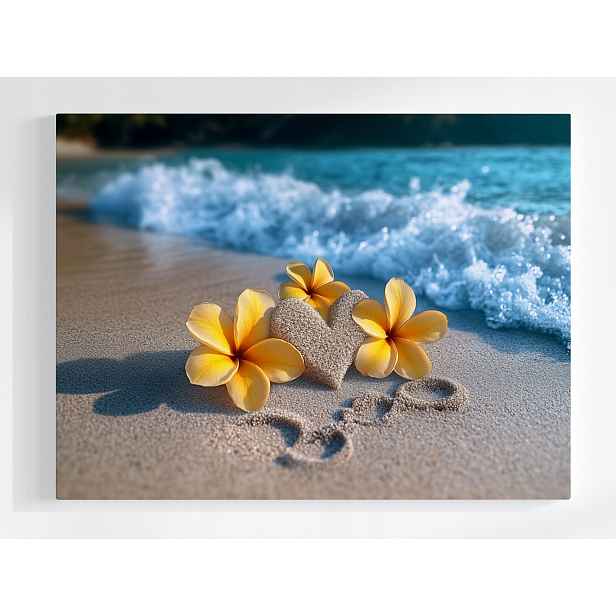 Plakát Moře Pláž Písek Srdce Květiny Plumeria 100x75