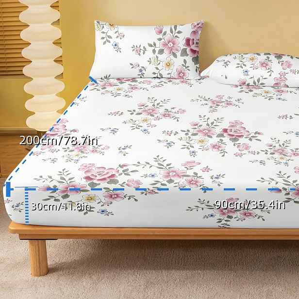 TEMU 1ks Floral Jednolůžkový Napínací Prostěradlo s Čerstvým Květinovým Potiskem, Který Vyzařuje Jemnou Atmosféru. Doplňuje Různé Styly Dekorace