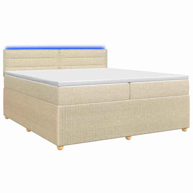vidaXL Postel boxspring s matrací s čelo Krémová 200 x 200 cm Textil