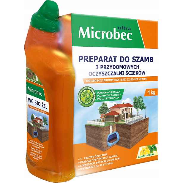 Microbec Ultra Přípravek na septiky 1 kg – vůně citronu Gel 500 ml Bonus