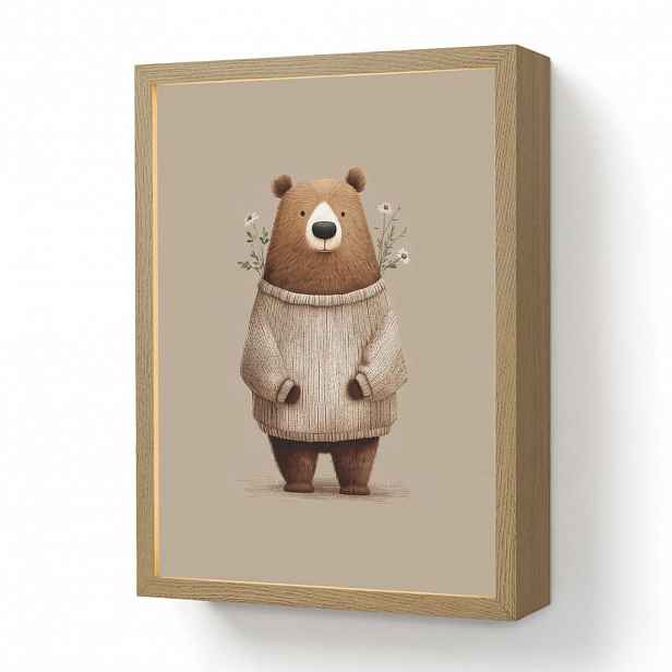 OnlyWow NÁSTĚNNÁ LAMPA S AKUMULÁTOREM Medvěd - Bílé květy - Cosy 30x40 cm