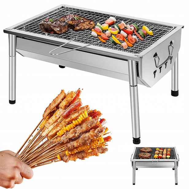 Přenosný Turistický Gril Na Uhlí Bbq Kempingový Skládací, Prostorný, 40X28 CM