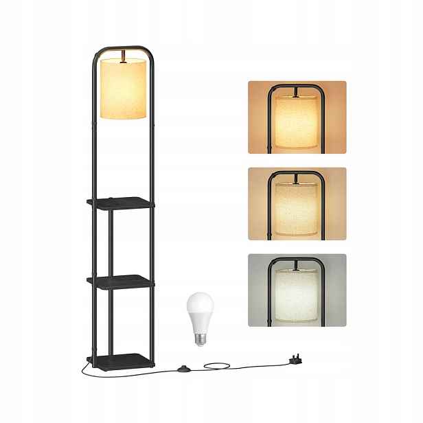 Stojací lampa Vasagle se 3 policemi, černá, 160,5 cm