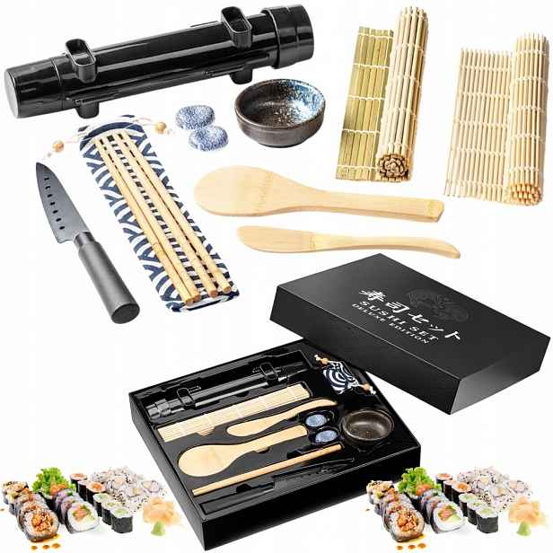 Sada na výrobu Sushi Roller Mata Nůž Tyčinky jako Dárek Set Deluxe