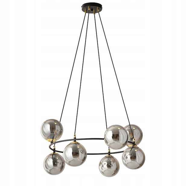 Černý zlatý skleněný lustr grafit koule do obývacího pokoje kulatý 75 cm 8pk Emibig