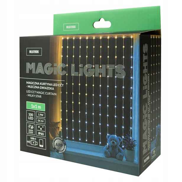 Ecolight světelný závěs mléčné hvězdičky 100 Led 1x1 m Usb-c Bluetooth