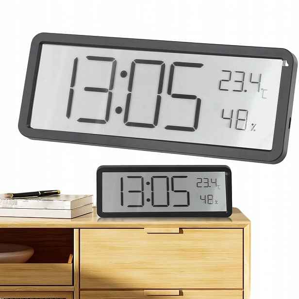 Hodiny Digitální Budík LCD Teplota Vlhkost Datum Černá Bedee