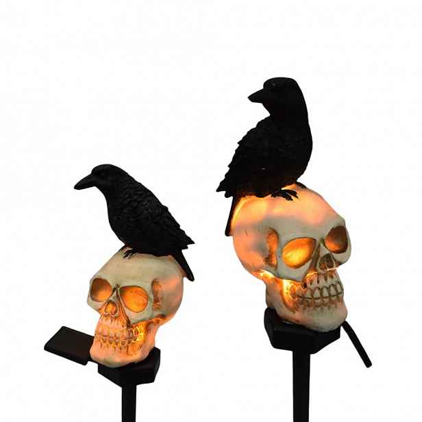 Solární Lampy Lebka Havran 2 Ks Led Teplá Bílá Halloween 47 CM