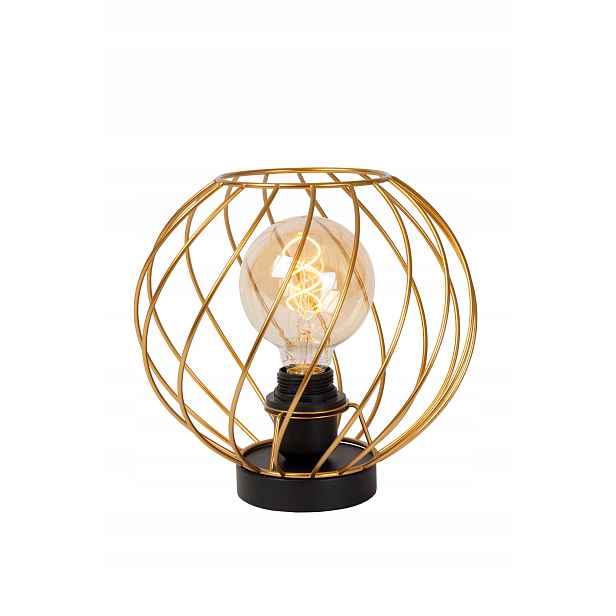 Stolní lampa noční loft černá zlatá kovová drátěná kulatá 25 cm Lucide