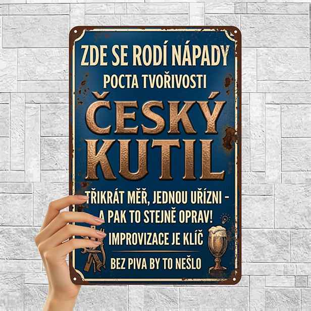 TEMU 2D Plochý, 2D Plochý 1 ks, Český Řemeslný Kovový Umělecký Znak - "Zde se Rodí Nápady, Kreativita je Oslavována" Dekorativní Nástěnná Plaketa pro