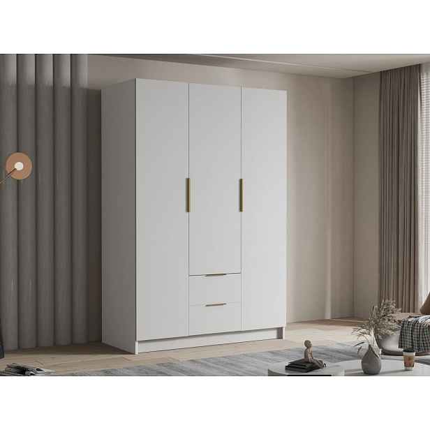 Vysoká šatní skříň 150 cm MARILA - bílá / zlatá