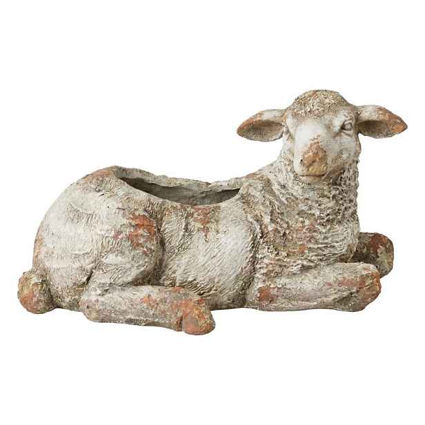 Béžový antik dekorativní květináč venkovská ležící ovečka - 58*31*33 cm Clayre & Eef