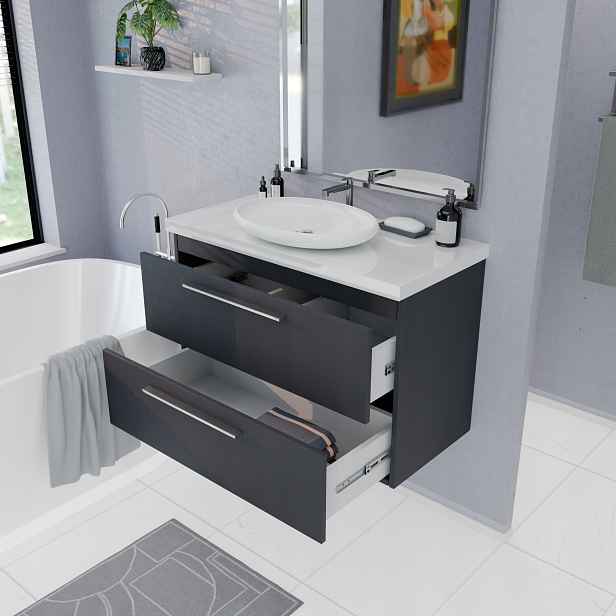 Nástěnná koupelnová skříňka 80 cm Set s deskou pod umyvadlo Šedá Grafit