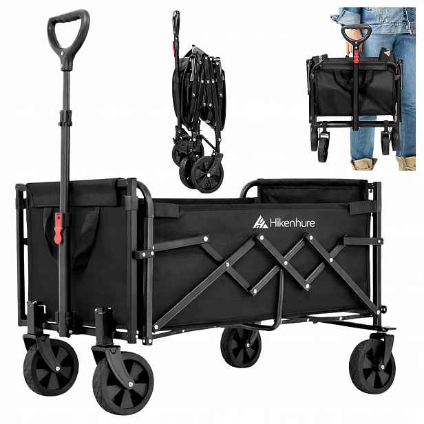 Skládací terénní přepravní vozík 65 l 100 kg 4,5 kg Lehká kola 360° Černý