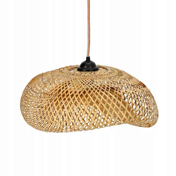 Závěsná lampa Boho bambusové stínidlo černá stropní E27 přírodní šňůra