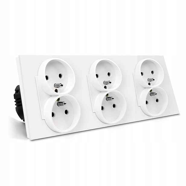 Elektrická Skleněná Zásuvka Trojitý Kontakt Zásuvka S Uzemněním Sklo