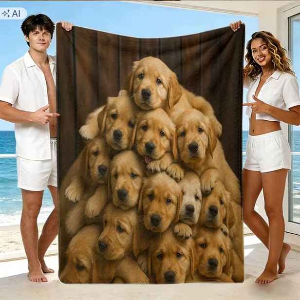 Deka pléd psi pejsci Zlatý retrívr štěňata Labrador 180x200 cm