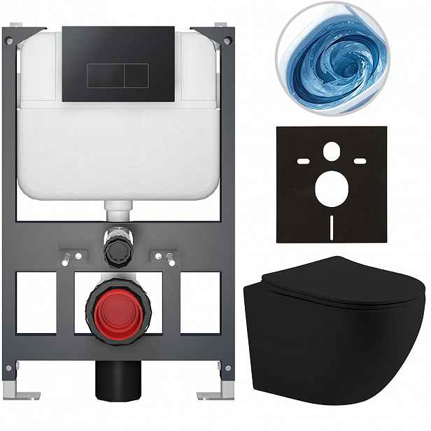 Kompletní WC set Basic/Cesso - černá matná - WC tlačítko Modulo/Černá - závěsné - nízký modul - předstěnová instalace - 49x36 cm - 8050BD86234