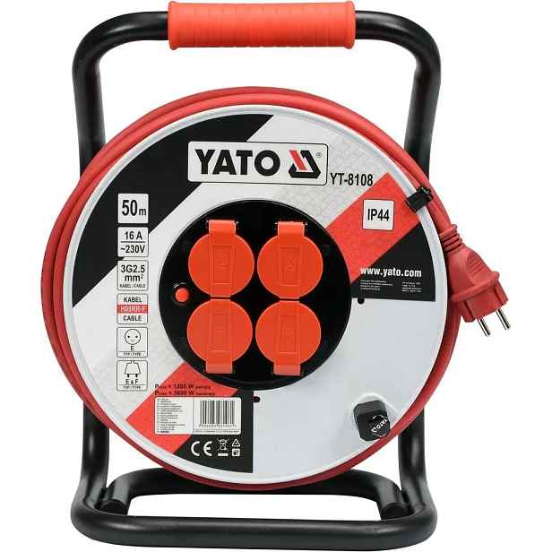 Prodlužovací Kabel na bubnu 50 m Yato YT-8108, plastový buben, 4 zásuvky