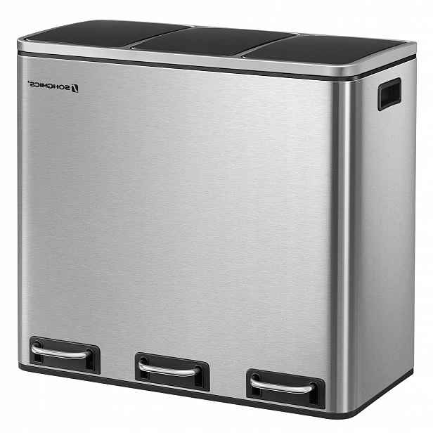 Stříbrný prostorný odpadkový koš 3 komory x 18 l pro třídění a třídění odpadu