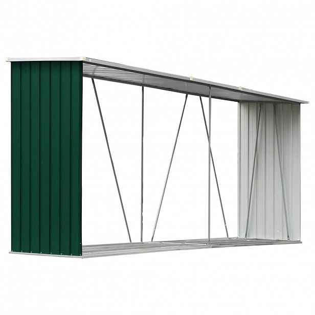 vidaXL Zahradní kůlna na dříví pozinkovaná ocel 330x84x152 cm zelená