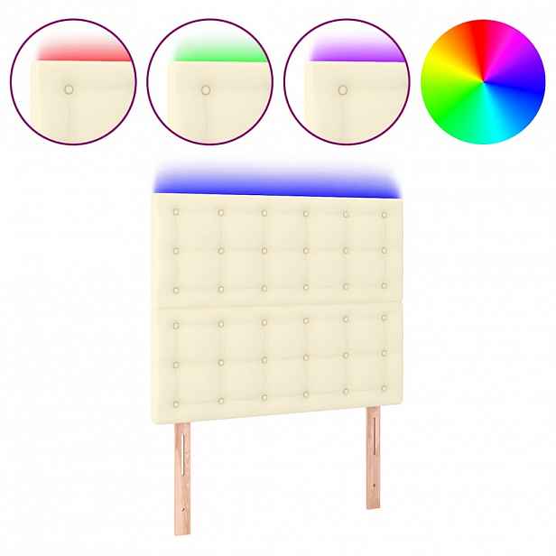 vidaXL Čelo postele s LED krémové 90x5x118/128 cm umělá kůže