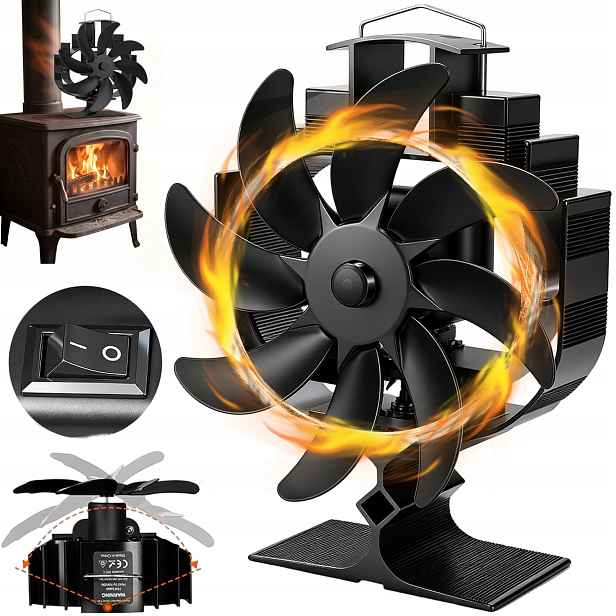 8-LOPATKOVÝ Termoelektrický Krbový Ventilátor Napájený Teplem, Tichý