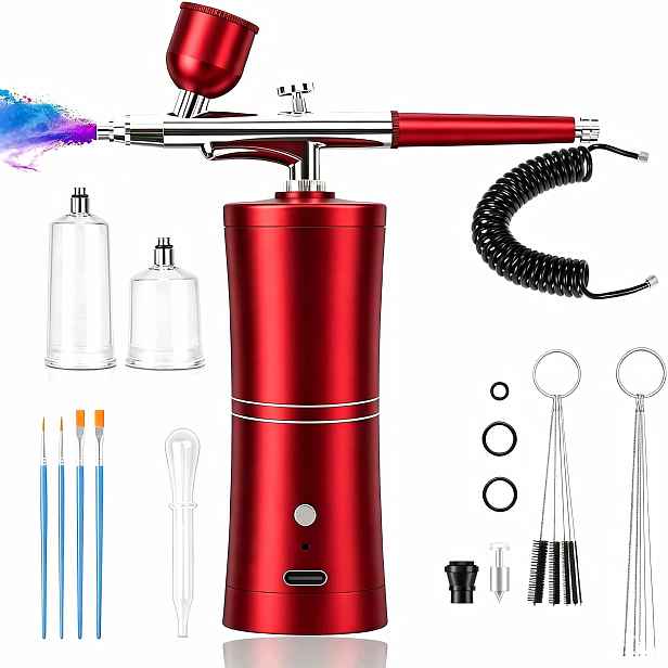 Airbrush Na Nehty 0.3 MM, Startovací Sada, Akumulátor 1000 Mah, Červený