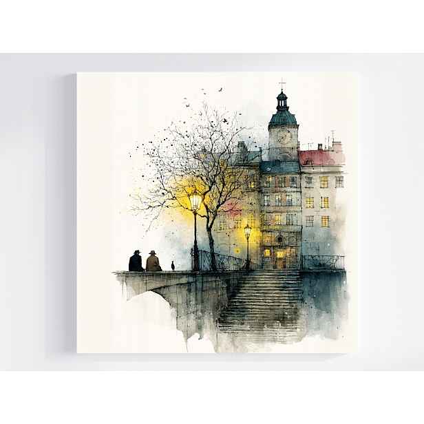 Obraz Na Plátně Canvas Grafika Město Radnice Řeka Most Schody 50x50