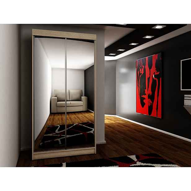 Zrcadlová šatní skříň 100 cm s modrým LED osvětlením ELVIRA 1 - dub sonoma