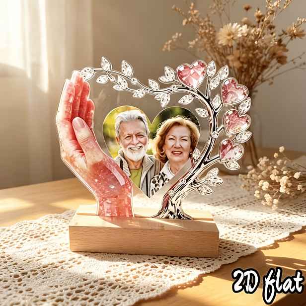 TEMU 2D Plochý, Personalizovaný Akrylátový Stolní Stojan s Fotografií Stromu Lásky, Promyšlený Pamětní Dárek Vhodný pro Příbuzné, Přátele, Kolegy,