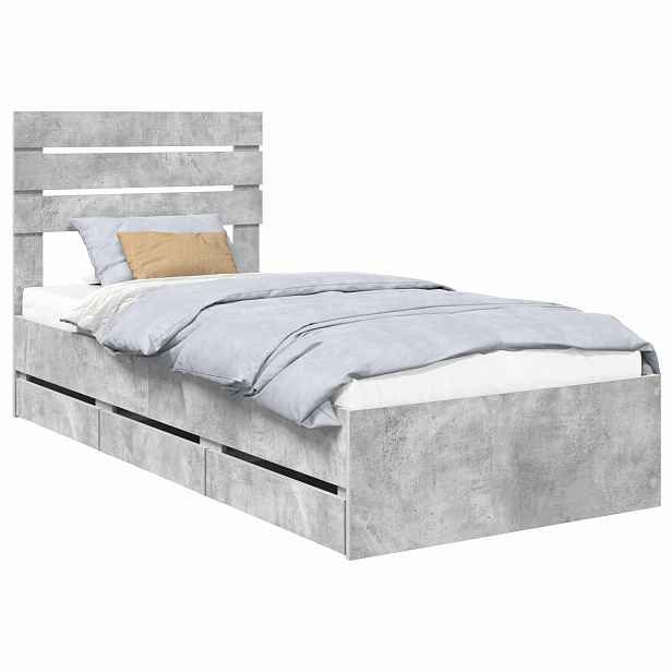 vidaXL Rám postele s čelo Betonově šedá 90 x 190 cm Inženýrské dřevo