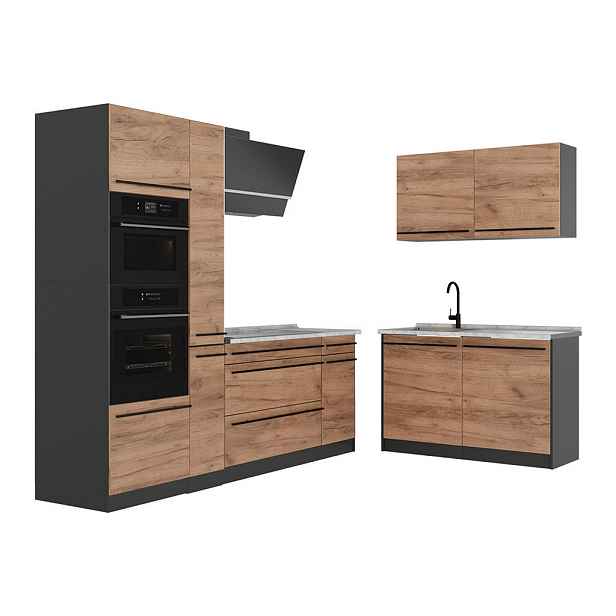 Vicco ROHOVÁ KUCHYŇ R-Line, Zlatý mocný dub/Antracit, 230 x 120 cm pracovná doska Mramor