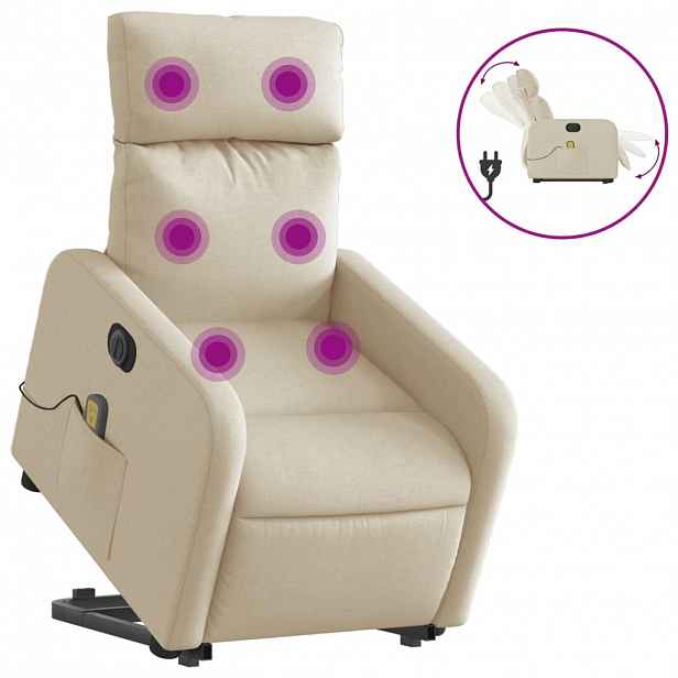 vidaXL Elektrické zvedací masážní polohovací křeslo krémové textil