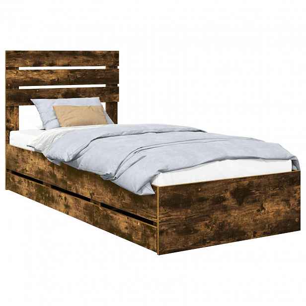 vidaXL Rám postele s čelo Kouřový dub 90 x 190 cm Inženýrské dřevo