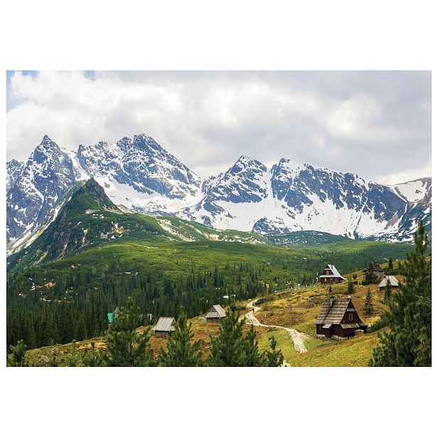 Fototapeta Alpská pohádka hory les domky krajina 368x280 vinylová lepidlo