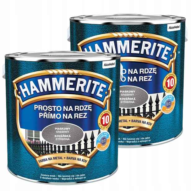 Hammerite Barva Na Kov 5L Přímo Na Rez Písková Stříbrná Sada 2x2,5L