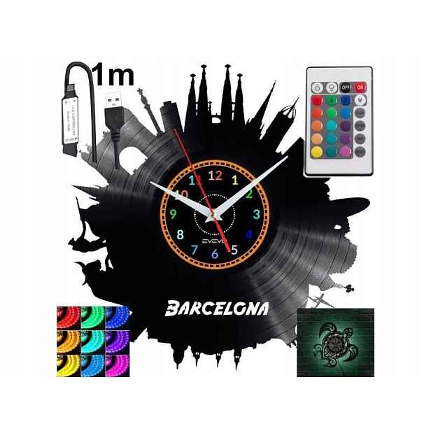 Barcelona Nástěnné hodiny Rgb Led podsvícené na dálkové ovládání Vinylová deska