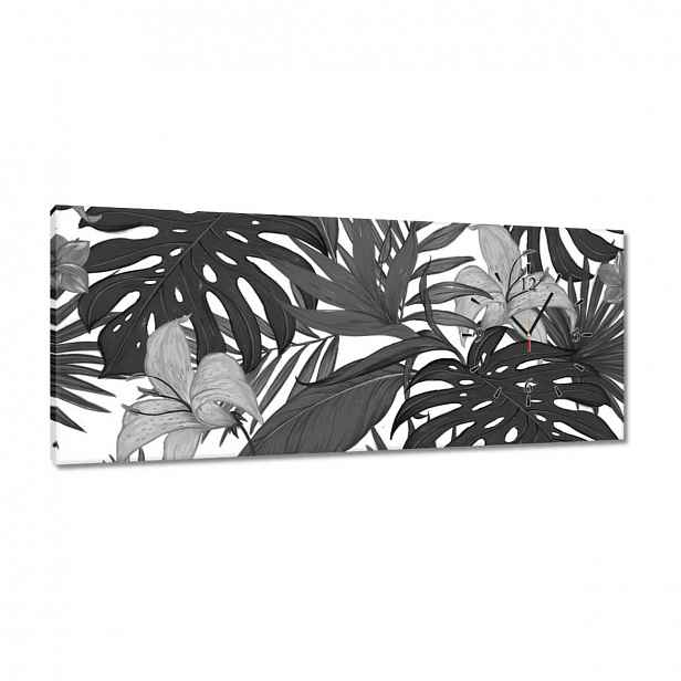 Hodiny 100x40 Černobílá monstera