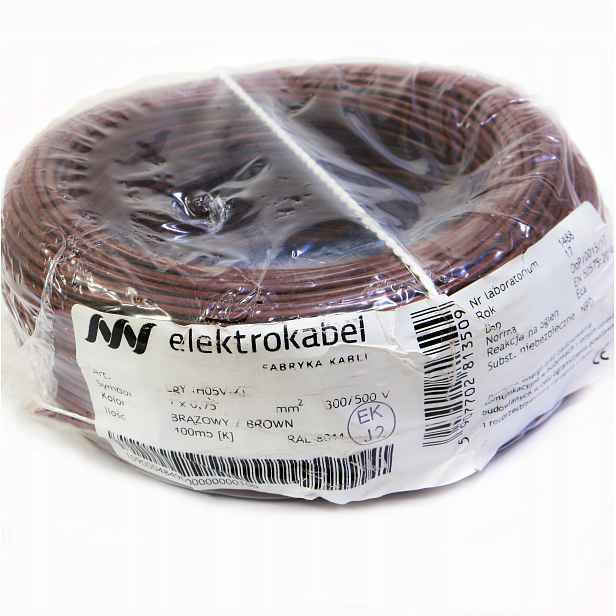 Kabel Lgy 0,75 mm hnědá měděná Cu 100 m 500 V