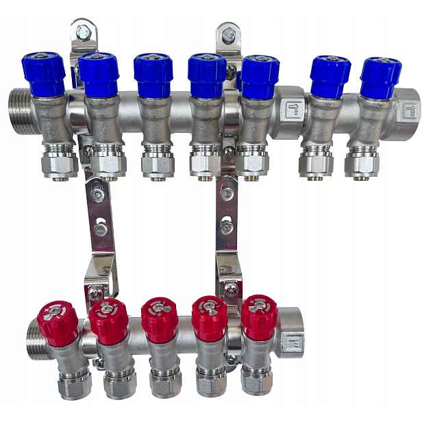 X-home Rozdělovač Pex 1" x 16 mm 7 Obvodů Studené Vody 5 Obvodů Teplé Vody